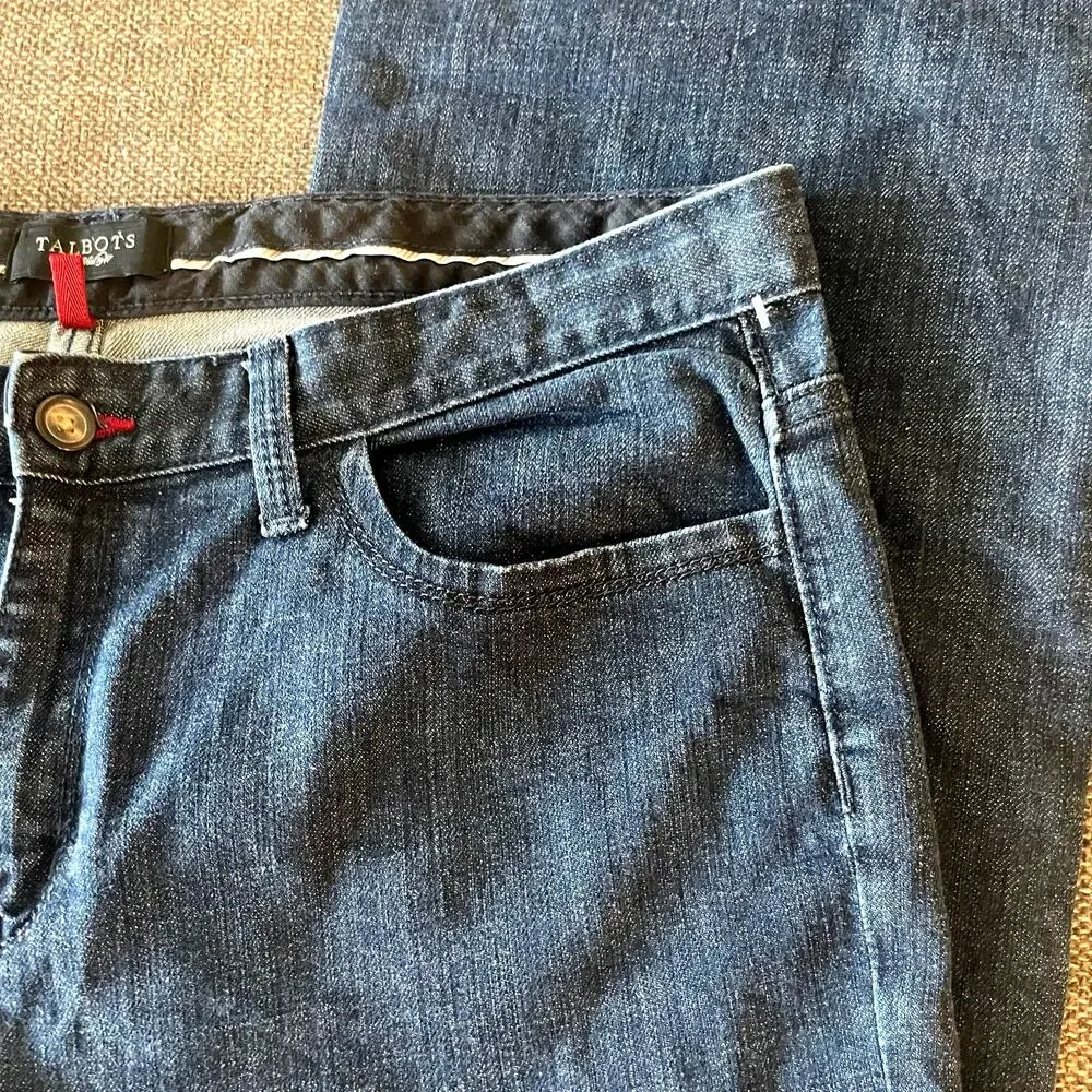 Talbots women's blue denim jeans sz 14 boot cut classic dark wash denim casual